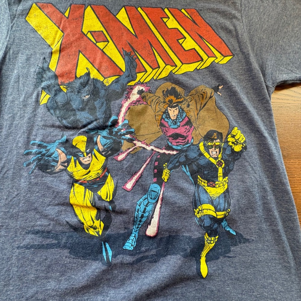 Marvel X-Men Graphic T-Shirt Mens M Gray Comic Tee Wolverine Gambit Cyclops EUC - Picture 2 of 7